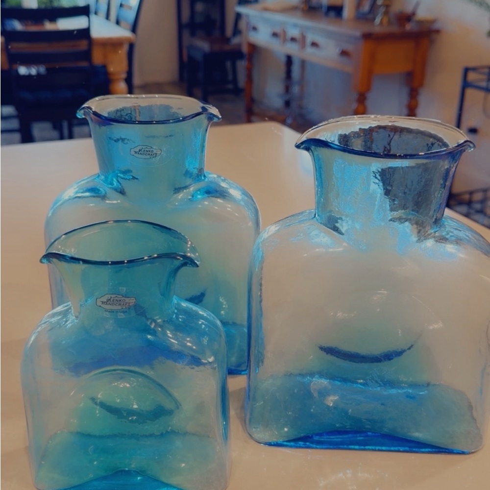 Set of Three Aqua Glass Vases